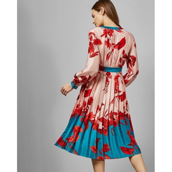 Ted Baker KAROLYN Fantasia Bow Neck Midi Dress Pin - Picture 2 of 8